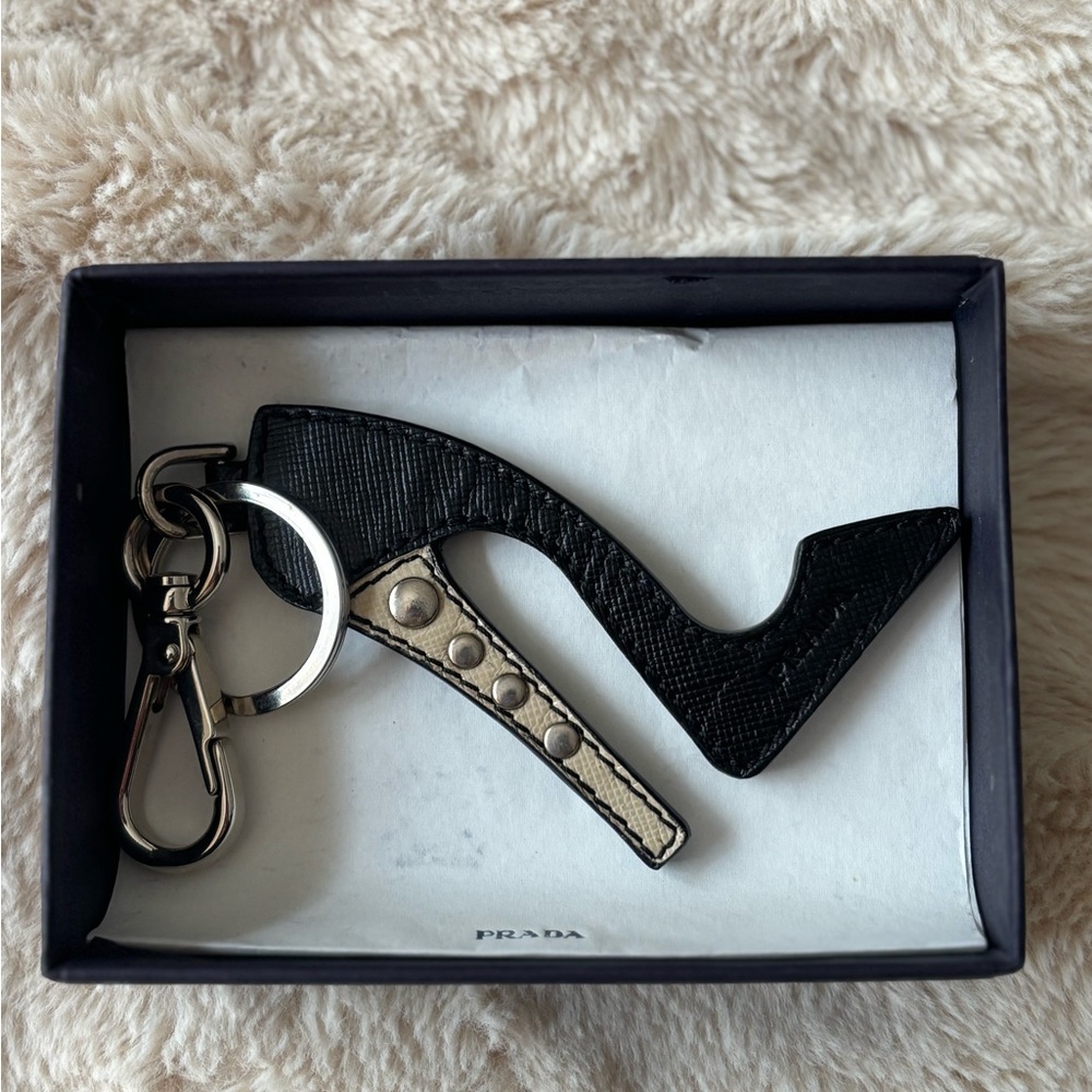 Prada Black and Cream High Heel Key Chain, Authentic